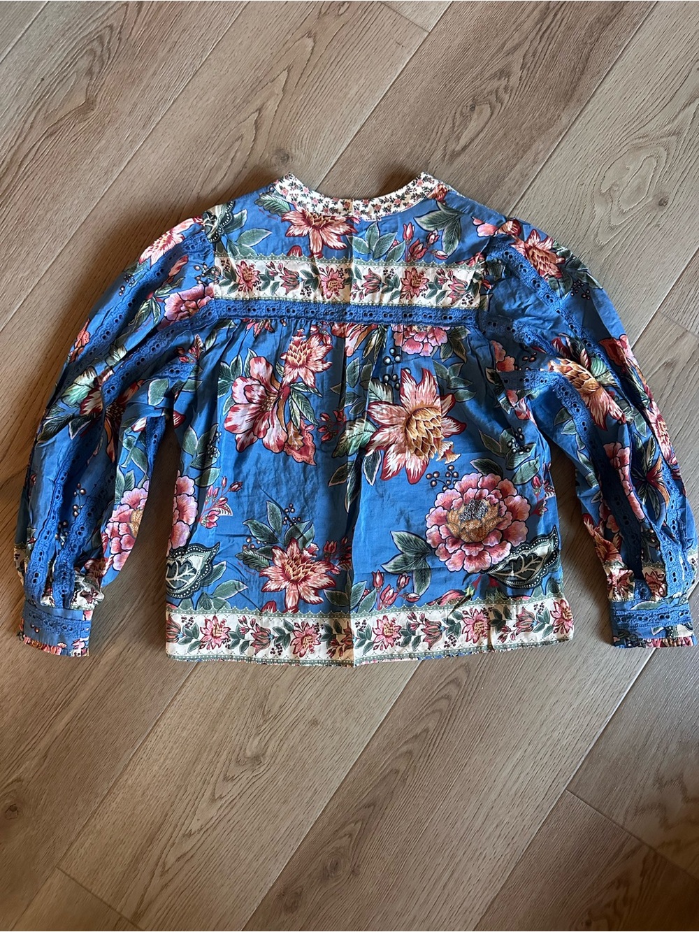 🌺 FARM Rio Wonderful Bouquet Blue Floral Long Sleeve Blouse | Size XS - Picture 10 of 16